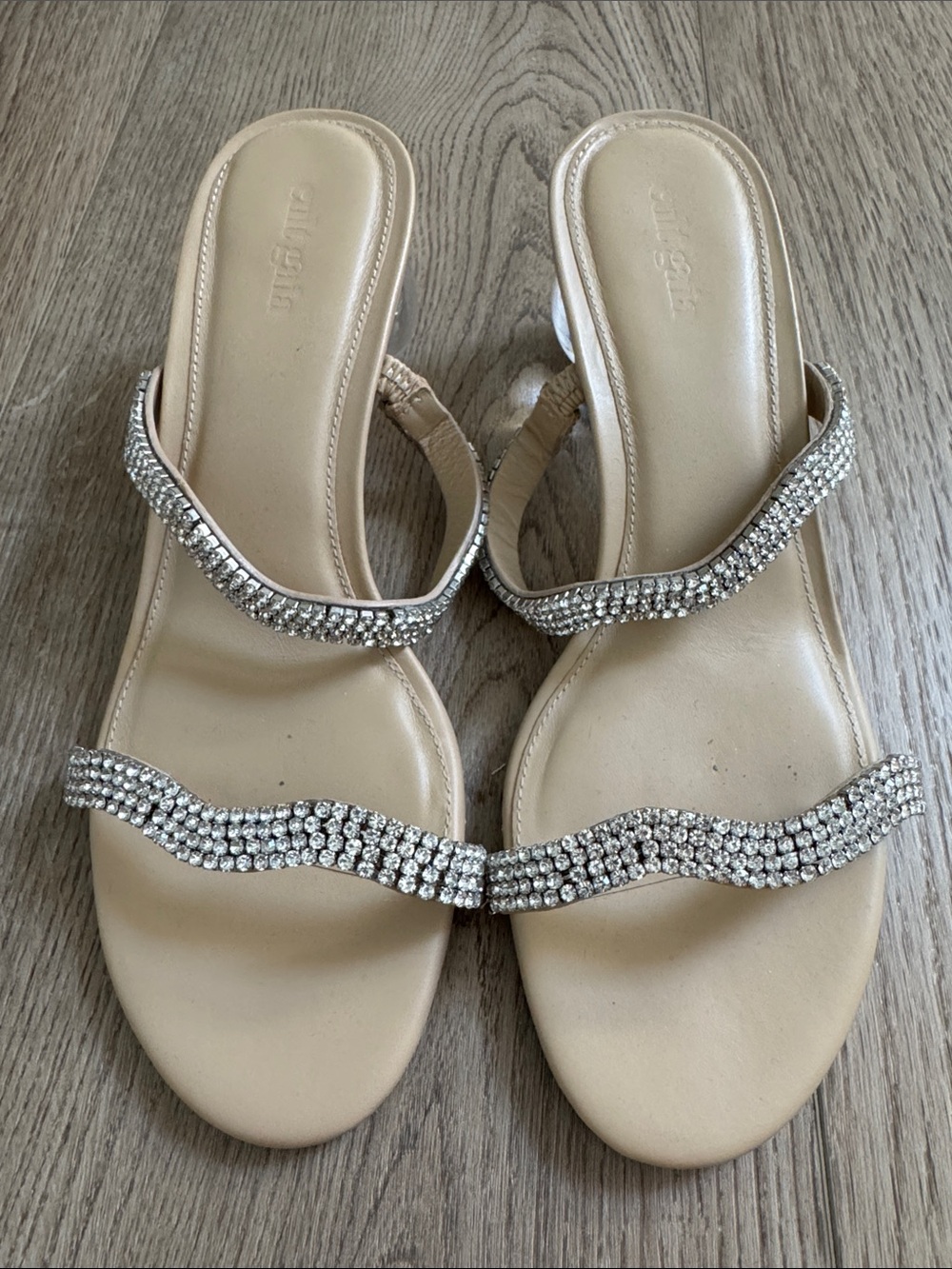 cult gaia Beige Crystal-Embellished Slide Sandals